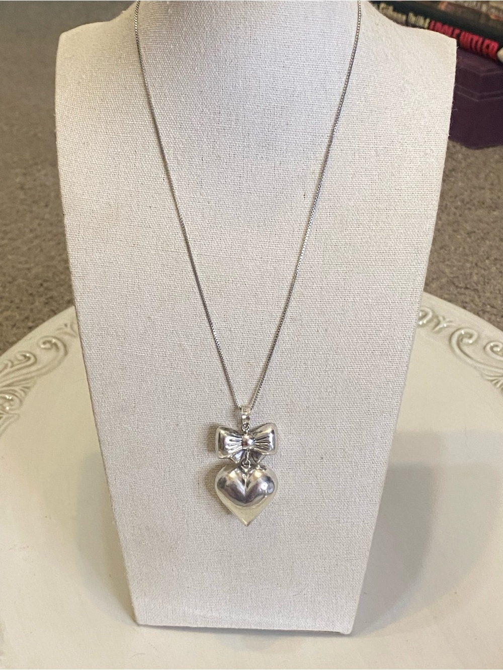 Vintage Sterling Silver Puffy Heart Pendant On A Sterling Silver Chain
